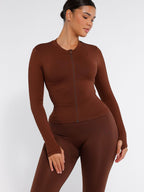 Waist Control Gym Top With Front Zipper