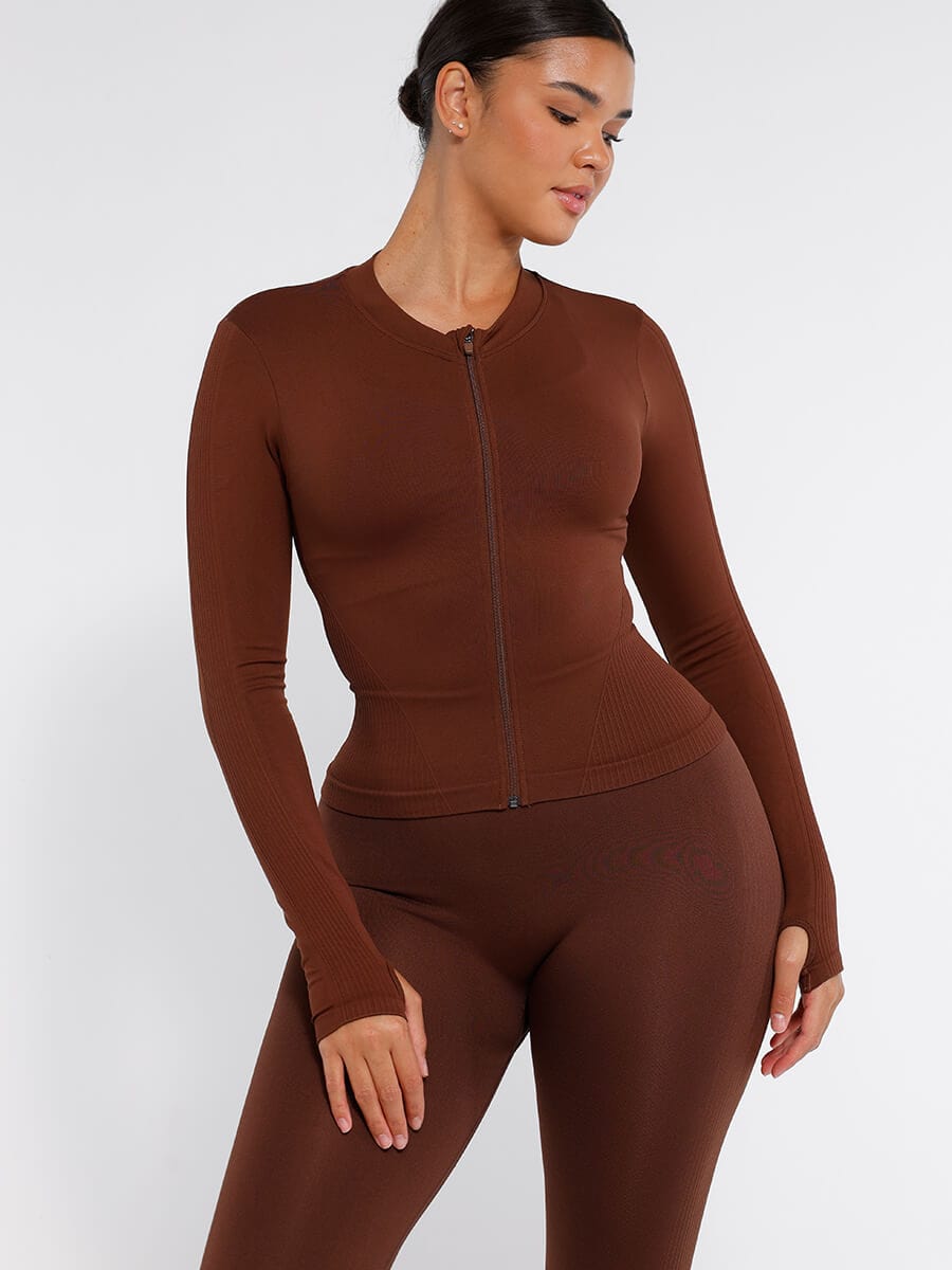 Waist Control Gym Top With Front Zipper