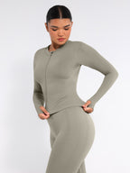Waist Control Gym Top With Front Zipper