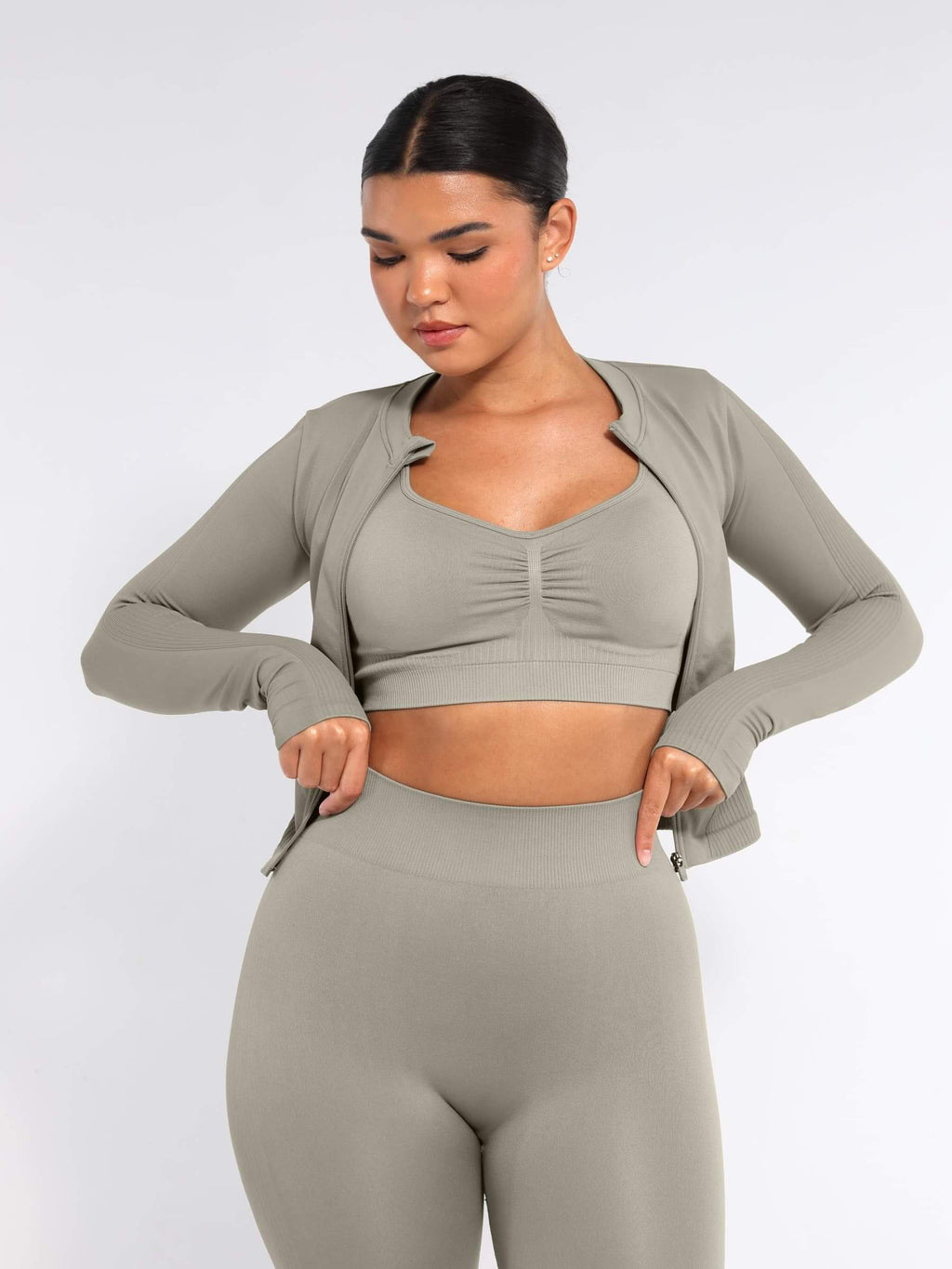 Waist Control Gym Top With Front Zipper - Auxieswear