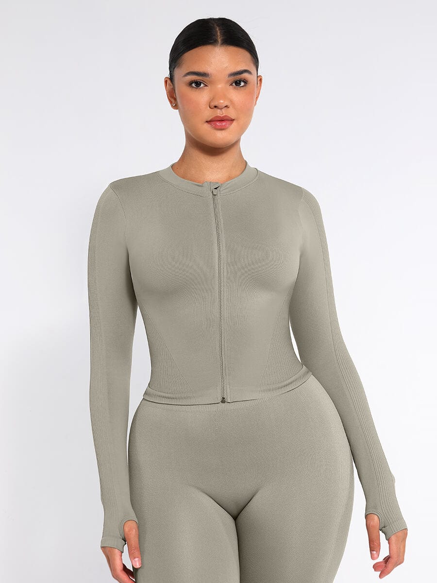 Waist Control Gym Top With Front Zipper