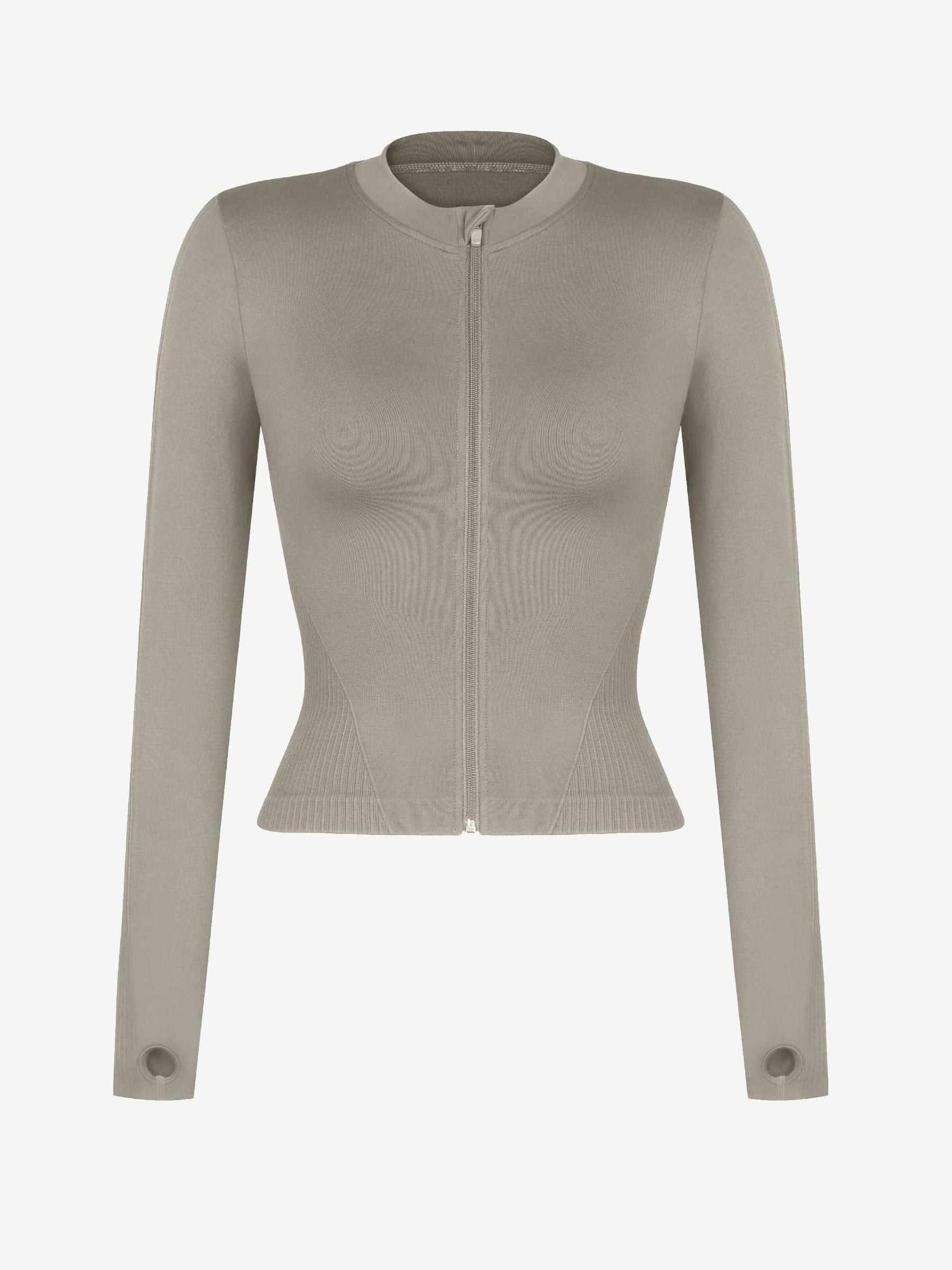 Waist Control Gym Top With Front Zipper