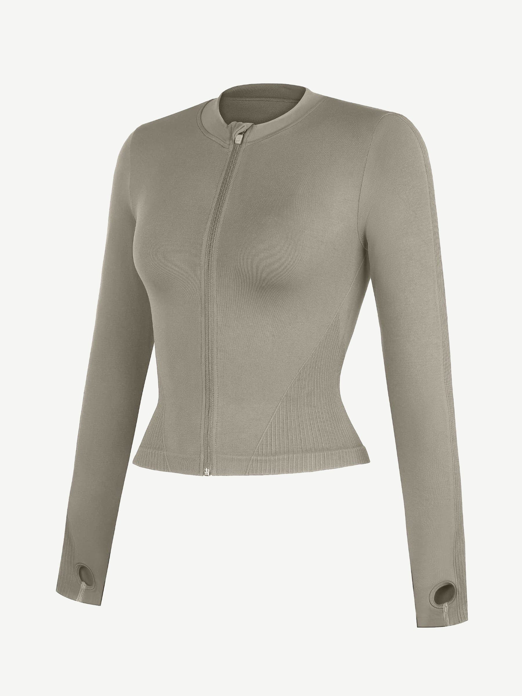 Waist Control Gym Top With Front Zipper