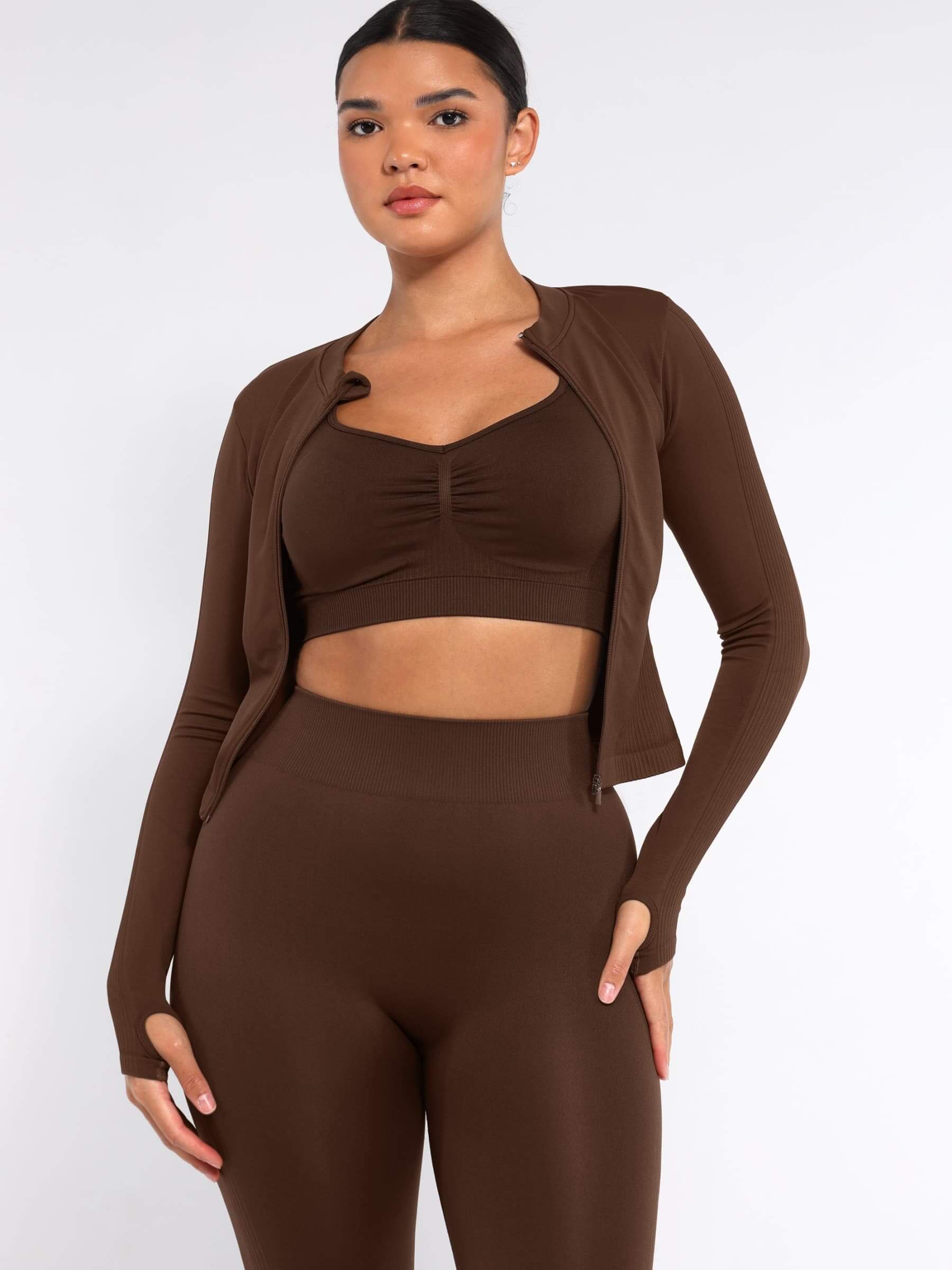 Waist Control Gym Top With Front Zipper