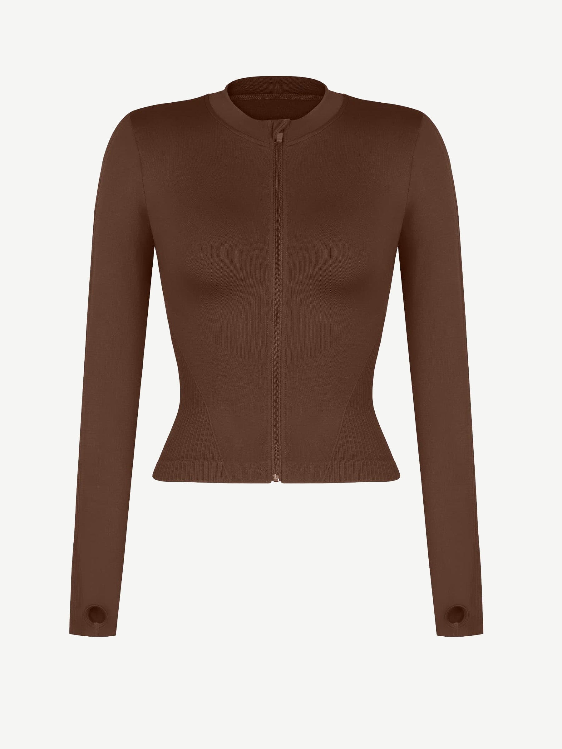Waist Control Gym Top With Front Zipper