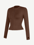 Waist Control Gym Top With Front Zipper