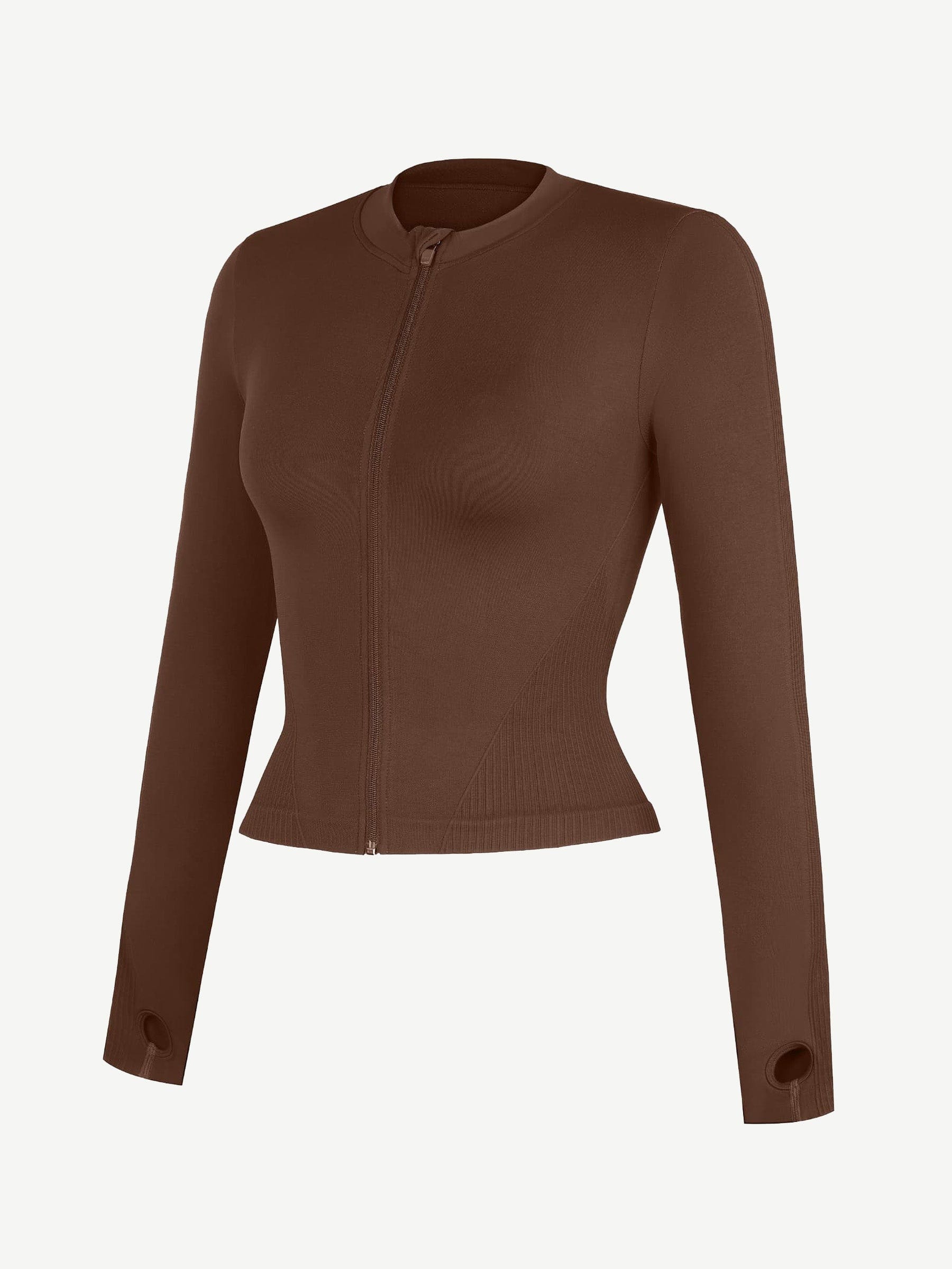 Waist Control Gym Top With Front Zipper