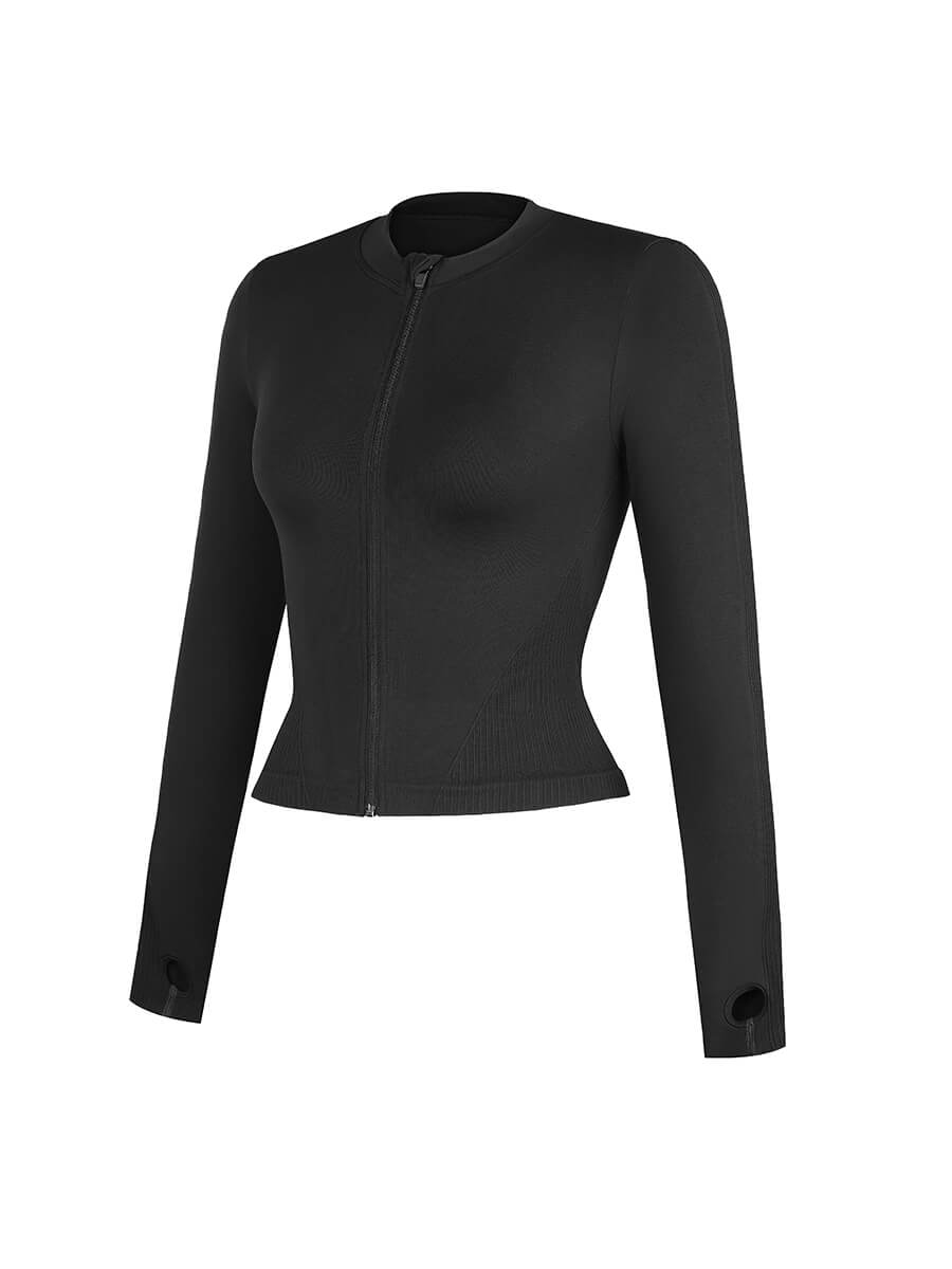 Waist Control Gym Top With Front Zipper