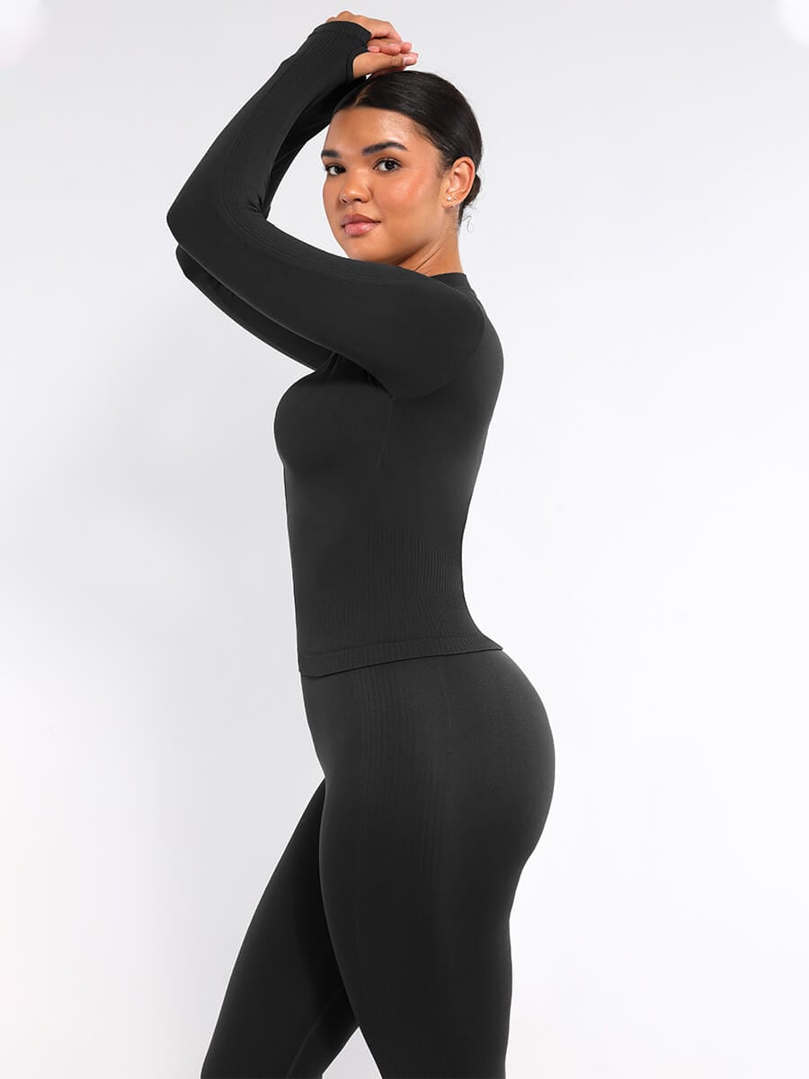 Waist Control Gym Top With Front Zipper