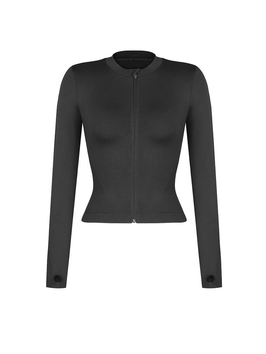 Waist Control Gym Top With Front Zipper