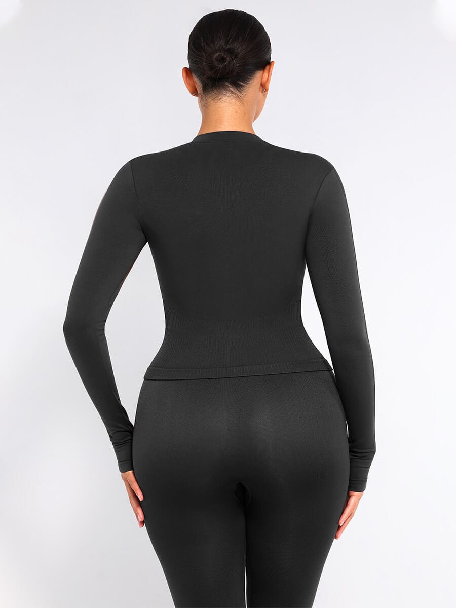 Waist Control Gym Top With Front Zipper