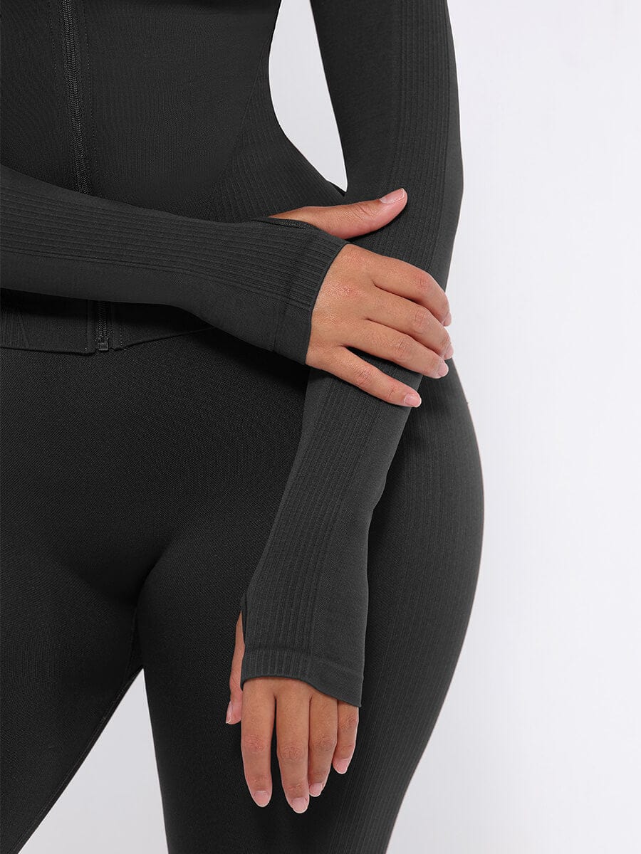 Waist Control Gym Top With Front Zipper