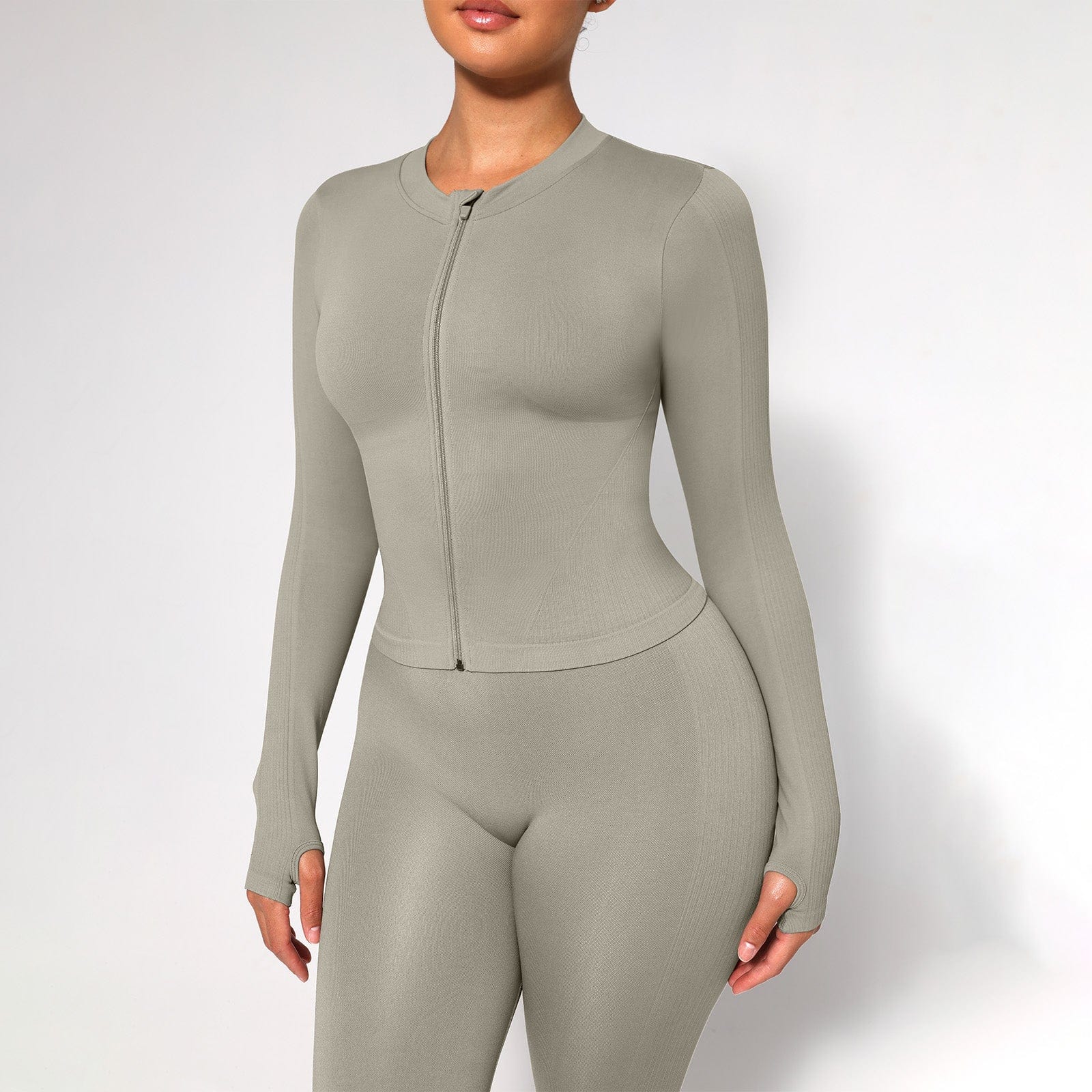 Waist Control Gym Top With Front Zipper