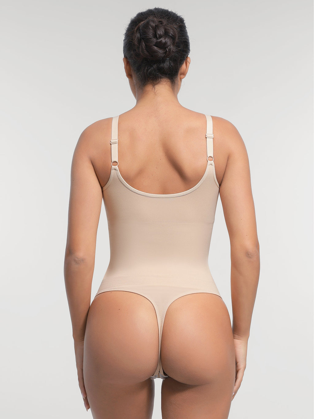 Scoop Back Tummy Control Bodysuit with Built-in Bra - Auxieswear