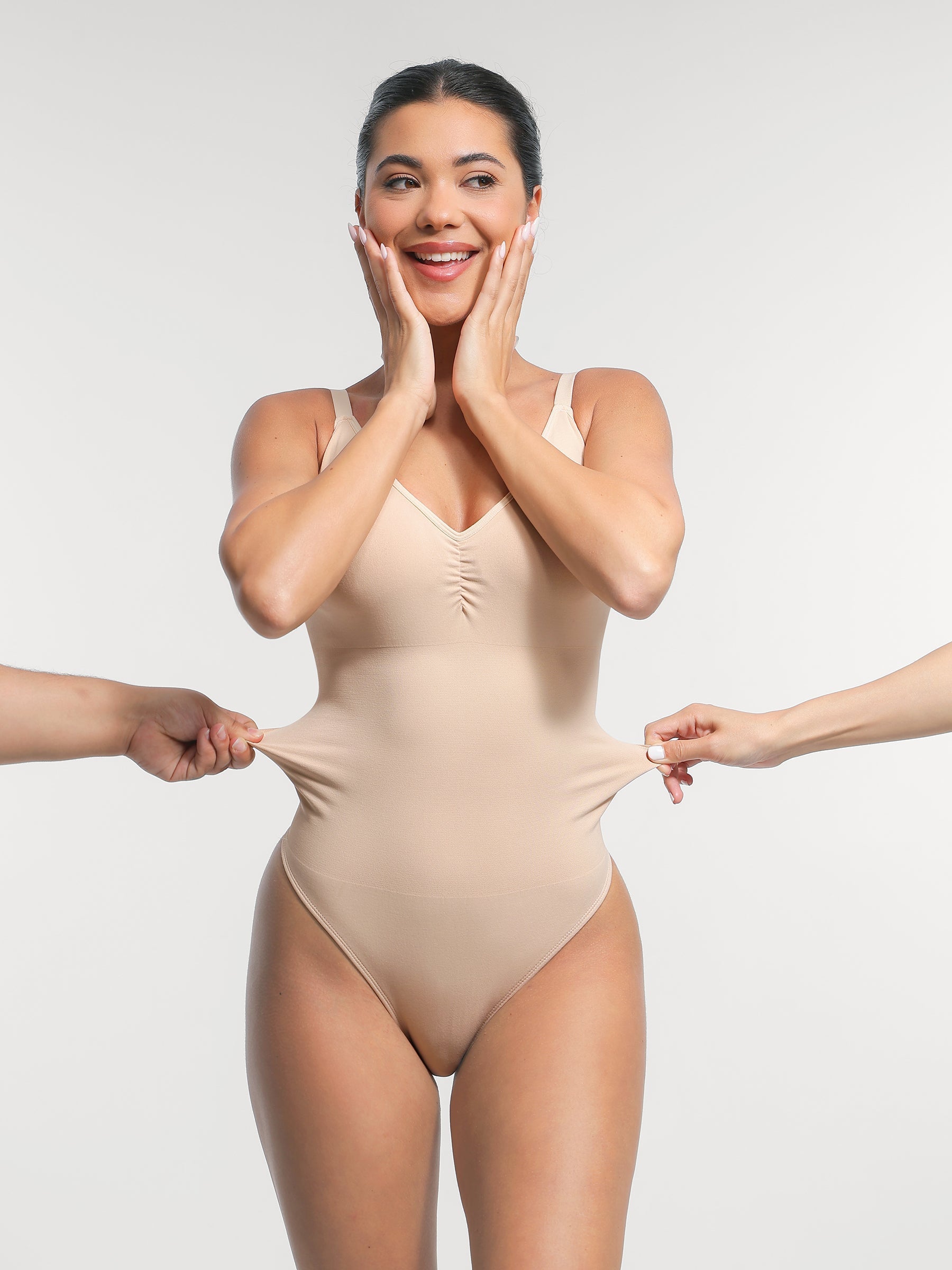 Scoop Back Tummy Control Bodysuit with Built-in Bra - Auxieswear