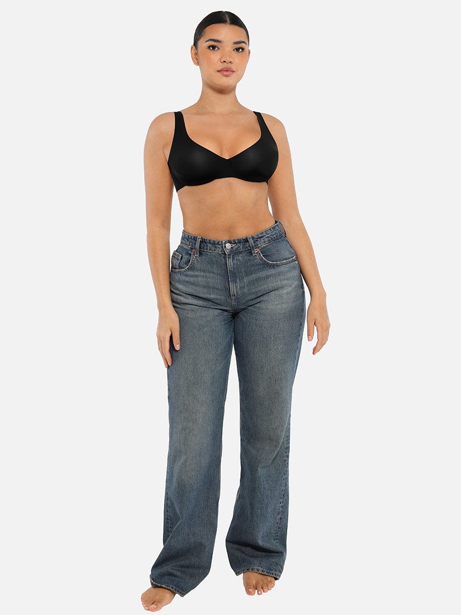 Deep V-Neck Unpadded Underwired Support Bra - Auxieswear