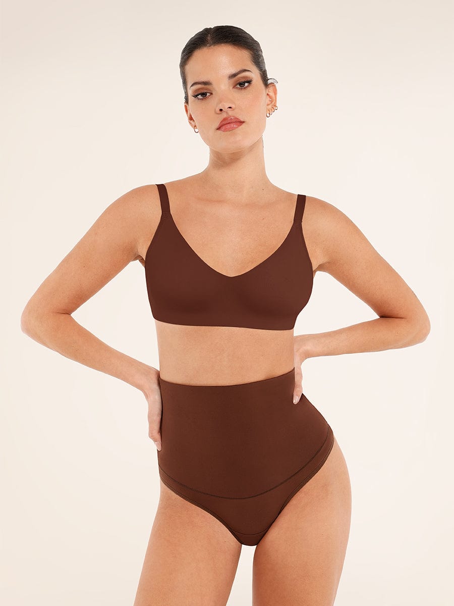 V-Neck Side Smoothing Bralette with Adjustable Straps - Auxieswear