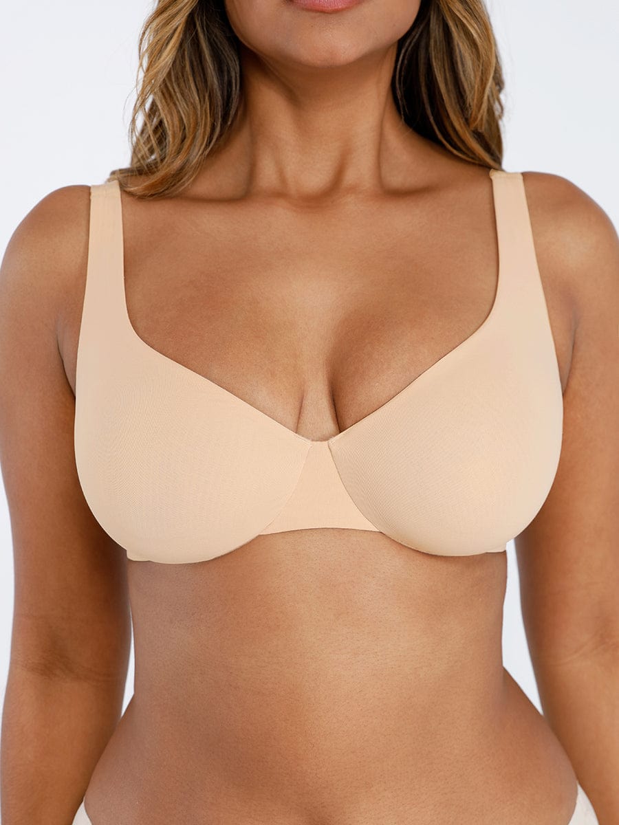 Deep V-Neck Unpadded Underwired Support Bra - Auxieswear