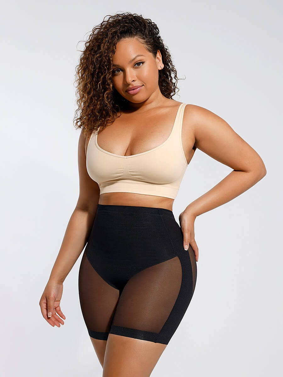 Tummy Slimming Low Waist Fitted Mesh Thigh Slimmer - Auxieswear