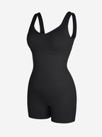V-Neck Body Contouring Romper with Built-In Wireless Bra