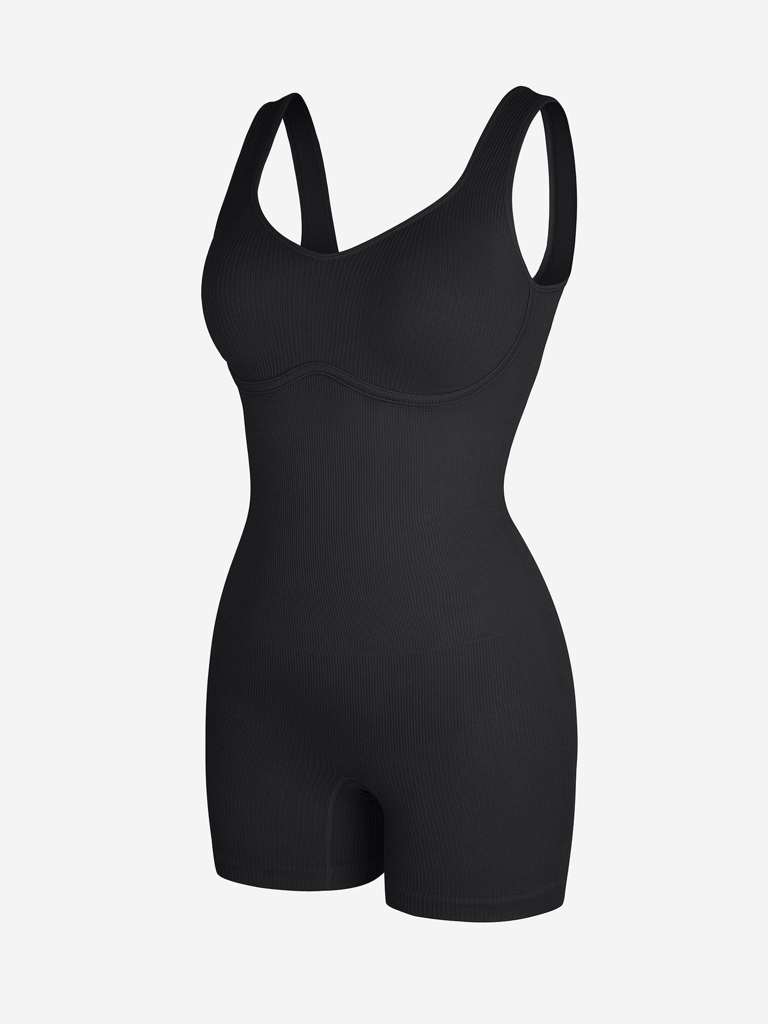 V-Neck Body Contouring Romper with Built-In Wireless Bra