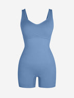 V-Neck Body Contouring Romper with Built-In Wireless Bra