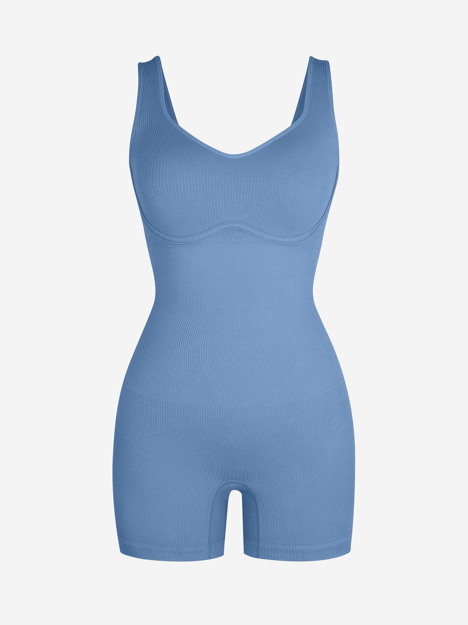 V-Neck Body Contouring Romper with Built-In Wireless Bra