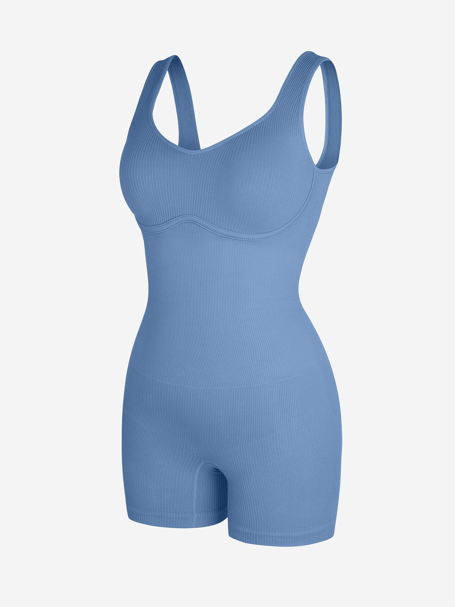 V-Neck Body Contouring Romper with Built-In Wireless Bra