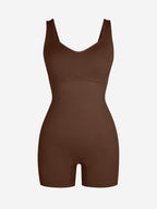 V-Neck Body Contouring Romper with Built-In Wireless Bra