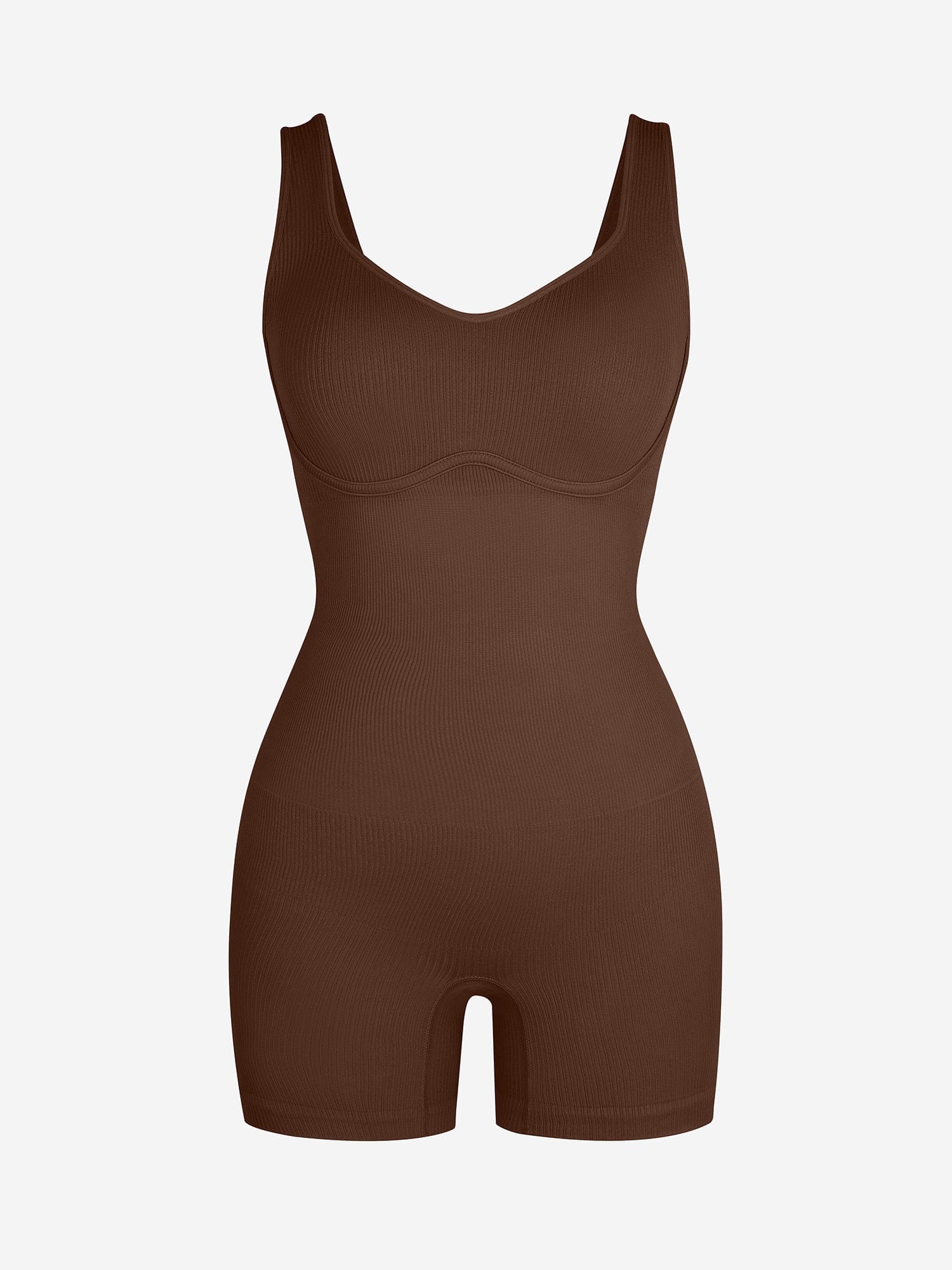 V-Neck Body Contouring Romper with Built-In Wireless Bra