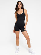 V-Neck Body Contouring Romper with Built-In Wireless Bra