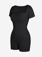 Square Neck Short Sleeve Tummy Control Romper