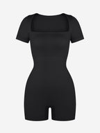 Square Neck Short Sleeve Tummy Control Romper