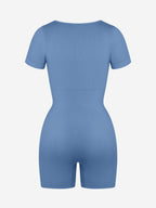 Square Neck Short Sleeve Tummy Control Romper