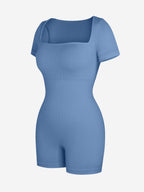 Square Neck Short Sleeve Tummy Control Romper