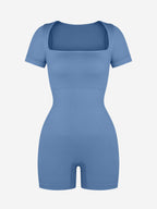 Square Neck Short Sleeve Tummy Control Romper