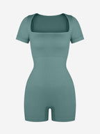Square Neck Short Sleeve Tummy Control Romper