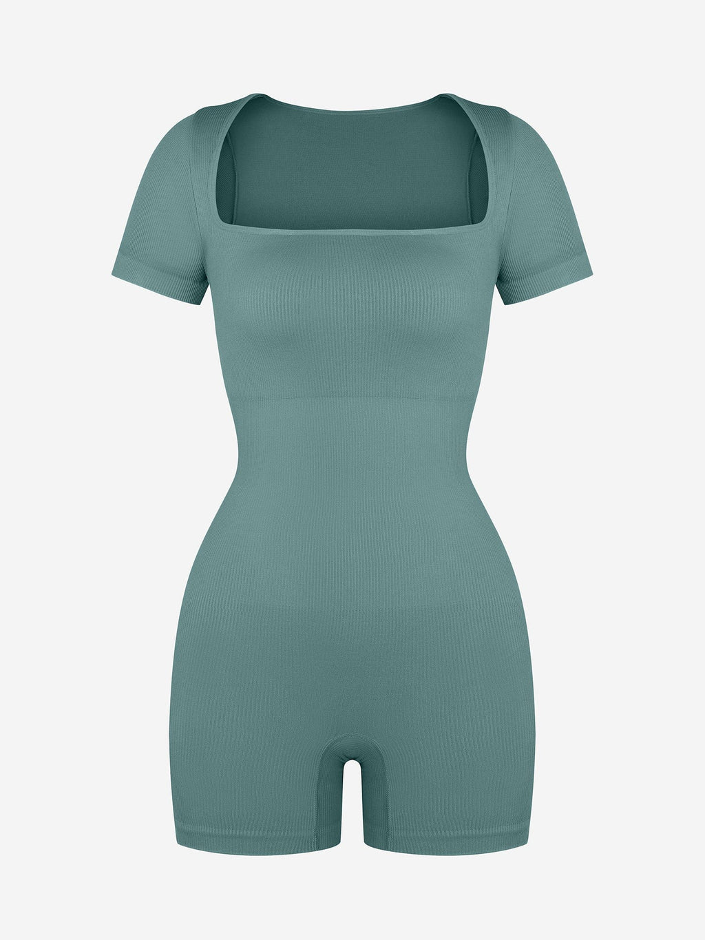Square Neck Short Sleeve Tummy Control Romper - Auxieswear