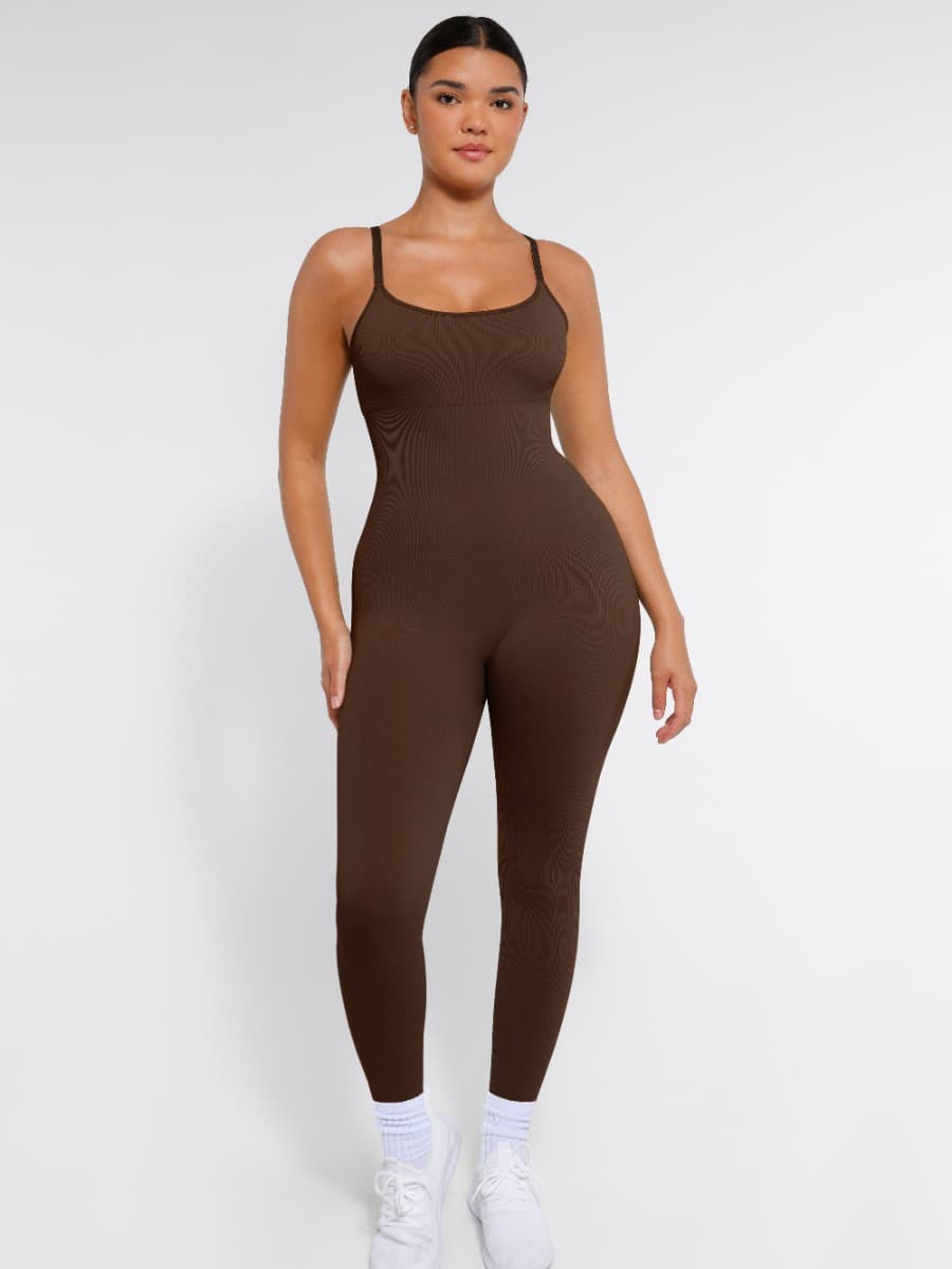 High-Stretch Tummy Control Jumpsuit with Removable Pads - Auxieswear