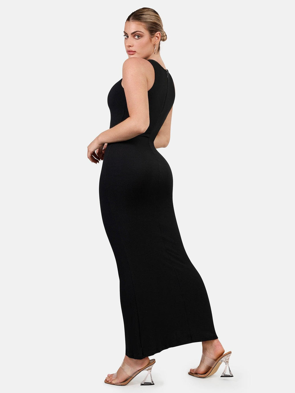 Crew Neck Ankle-Length Built-In Shapewear Dress - Auxieswear