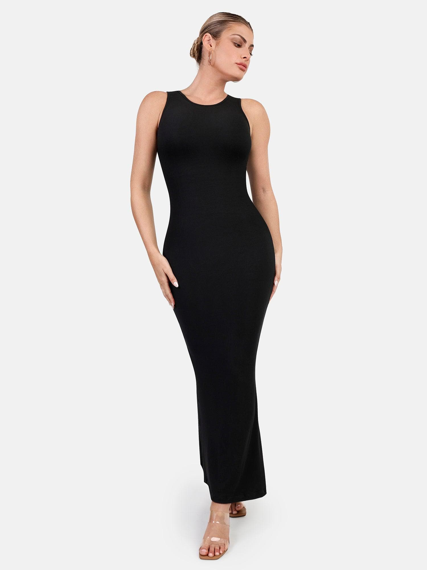 Crew Neck Ankle-Length Built-In Shapewear Dress - Auxieswear