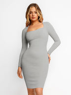 Retro Square Neck Waist Control Dress With Removable Bra Pads