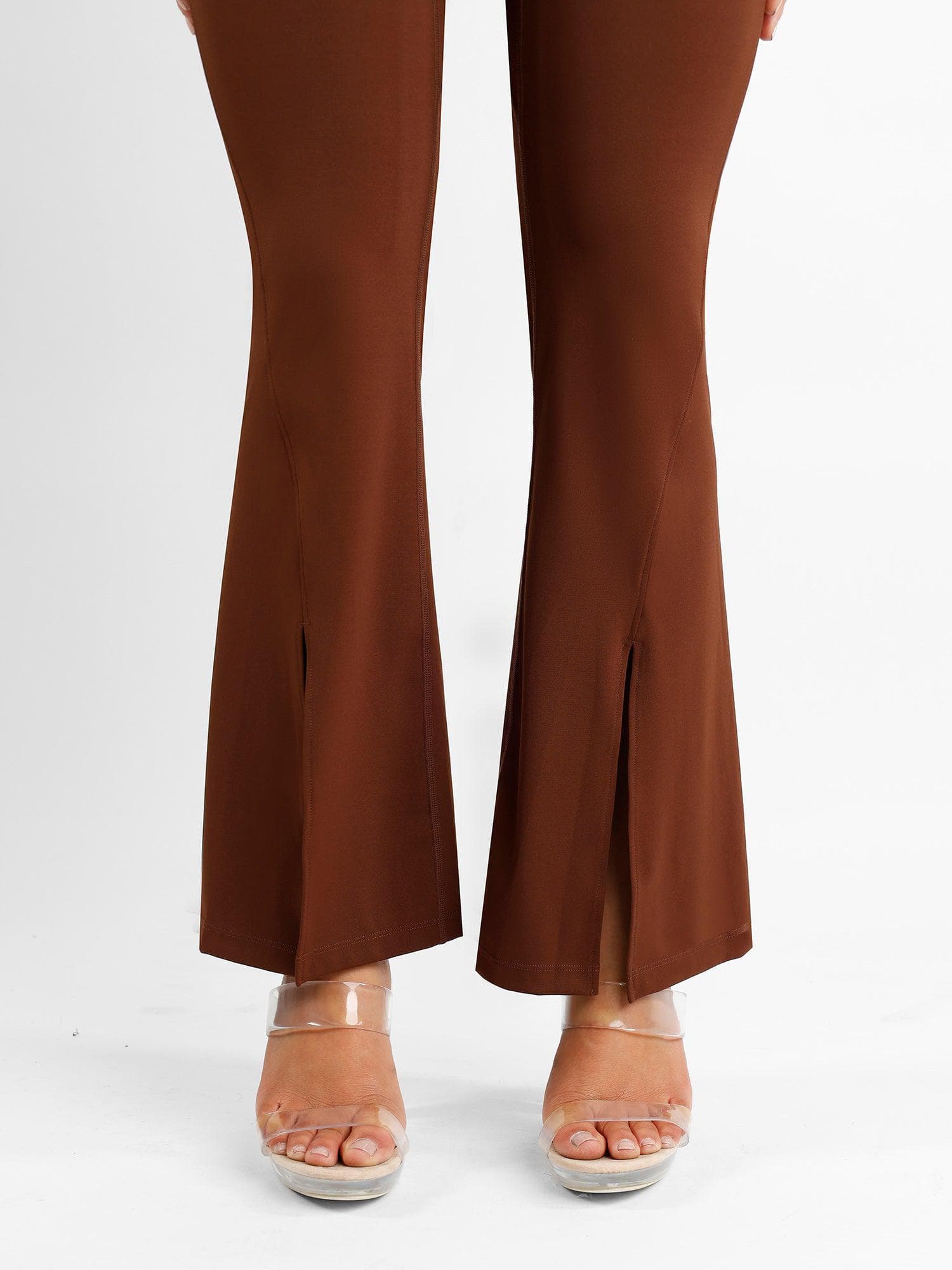 High-Rise Tummy Control Flare Pants with Split Hem - Auxieswear