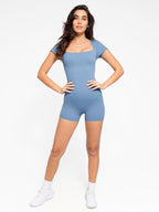 Square Neck Short Sleeve Tummy Control Romper