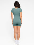 Square Neck Short Sleeve Tummy Control Romper