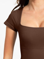 Square Neck Short Sleeve Tummy Control Romper