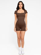 Square Neck Short Sleeve Tummy Control Romper