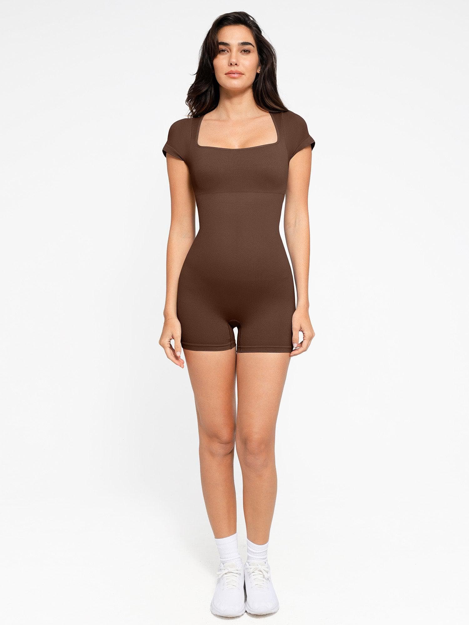 Square Neck Short Sleeve Tummy Control Romper