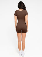 Square Neck Short Sleeve Tummy Control Romper