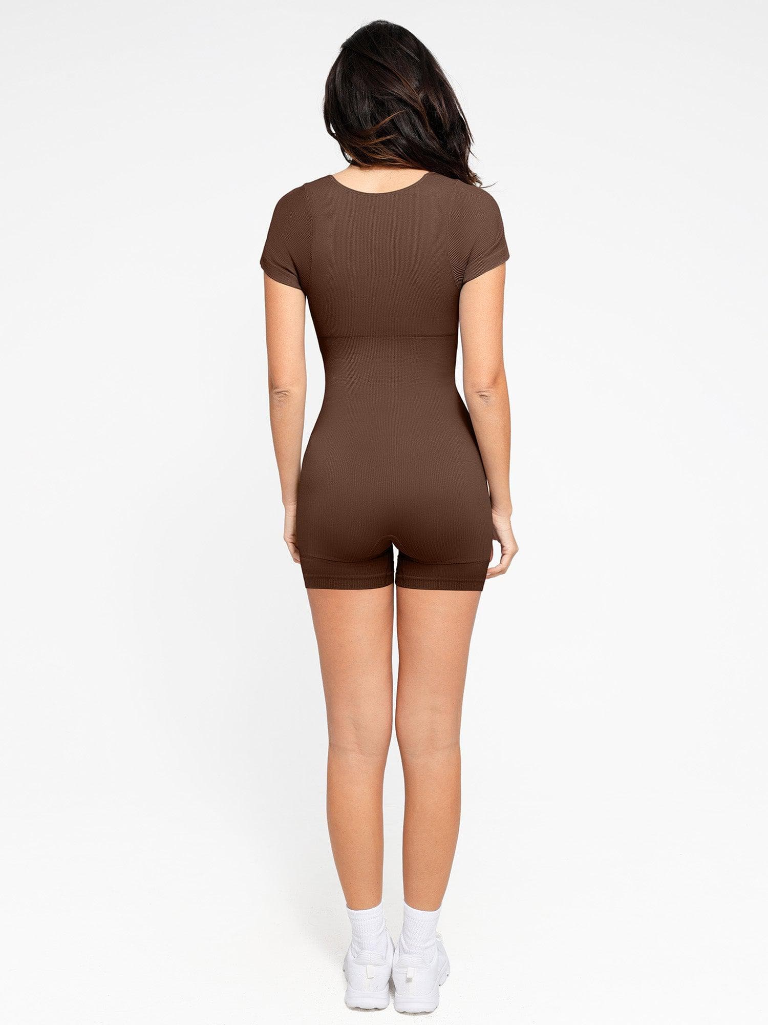 Square Neck Short Sleeve Tummy Control Romper